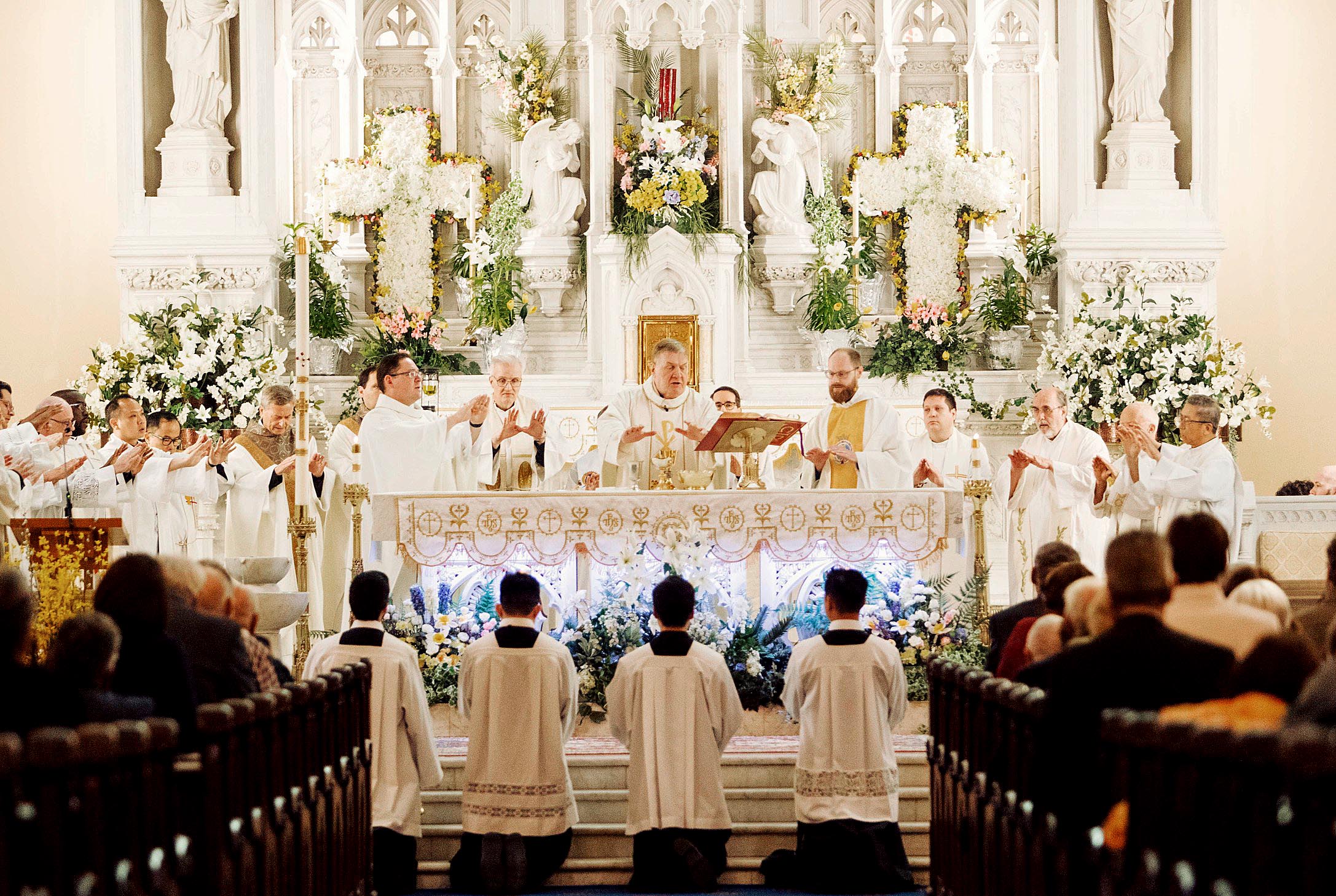 Cardinal Tobin and concelebrants during the consecration.